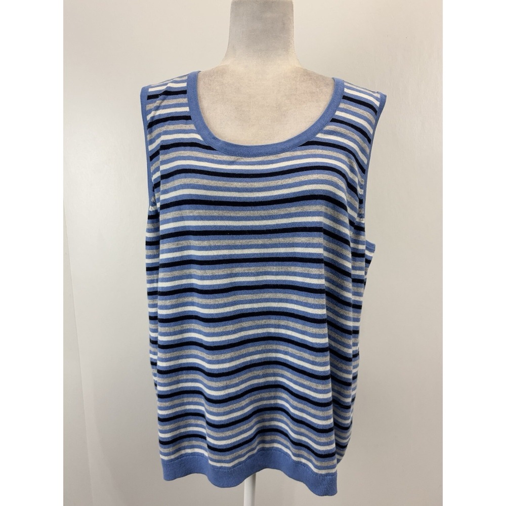 NEW! Talbots Striped Sleeveless Sweater Sz 3X Plus Women's Knit Blue Grey White
